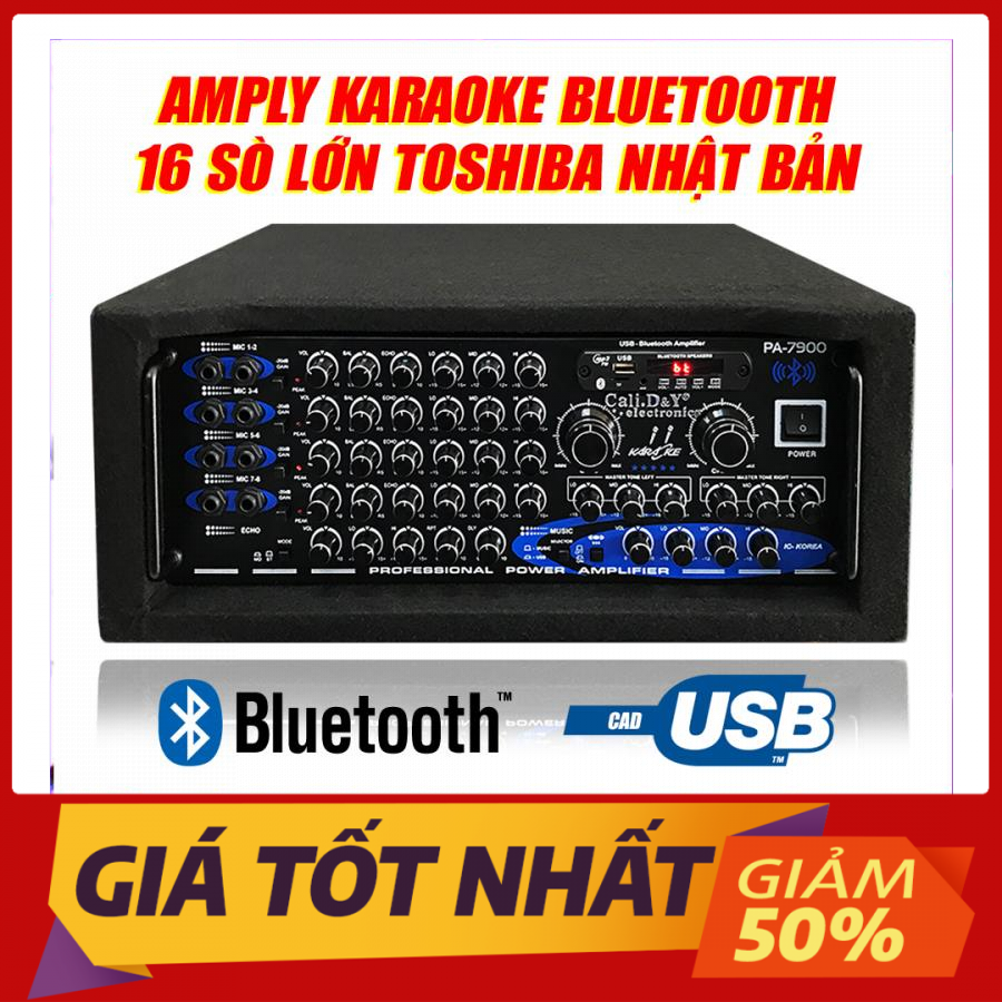 Ampli toshiba japan 16 sò lớn cali.d&y pa-7900 - 2400w, ampli bluetooth sân khấu karaoke hội thảo gia đình, kết nối bluetooth, usb, thẻ nhớ. tặng dây av 4 đầu tốt