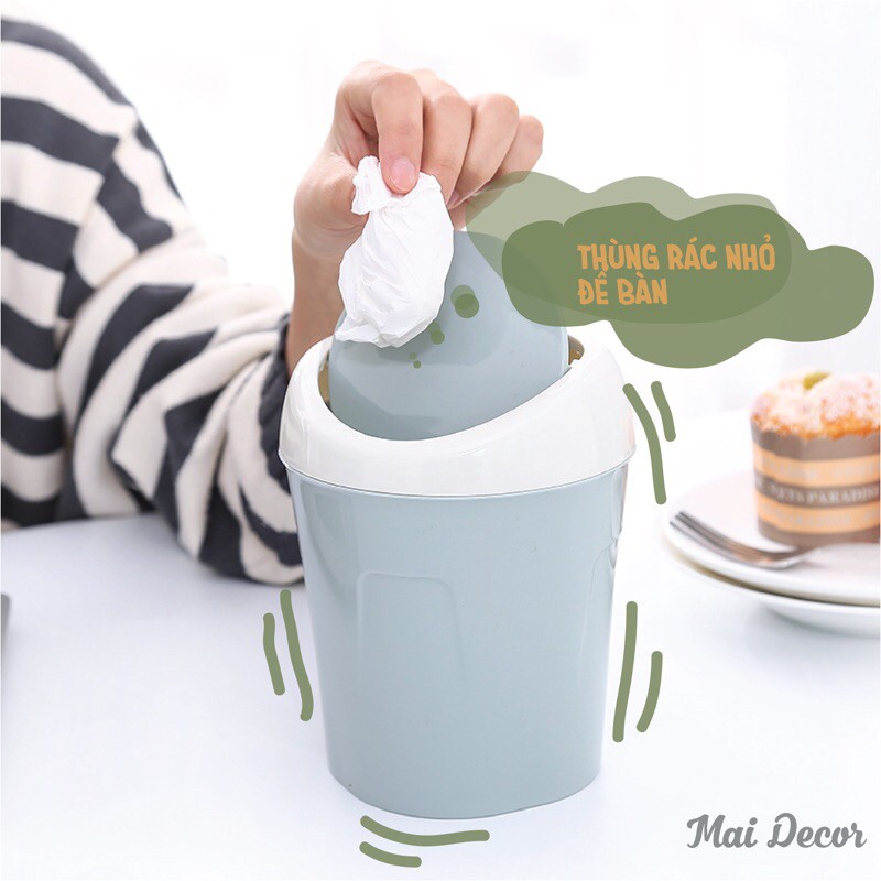 Thùng rác mini nắp bật để bàn tiện lợi đa năng phong cách dễ thương Hàn Quốc
