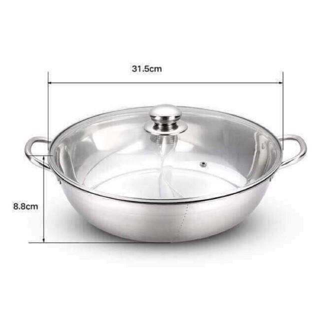 Nồi lẩu đa năng 2 ngăn hotpot size 32cm chất liệu inox dày dặn có nắp kính cao cấp dùng cho bếp từ, bếp gas - Nồi inox bếp từ, nồi inox 2 ngăn, nồi, nồi bếp từ