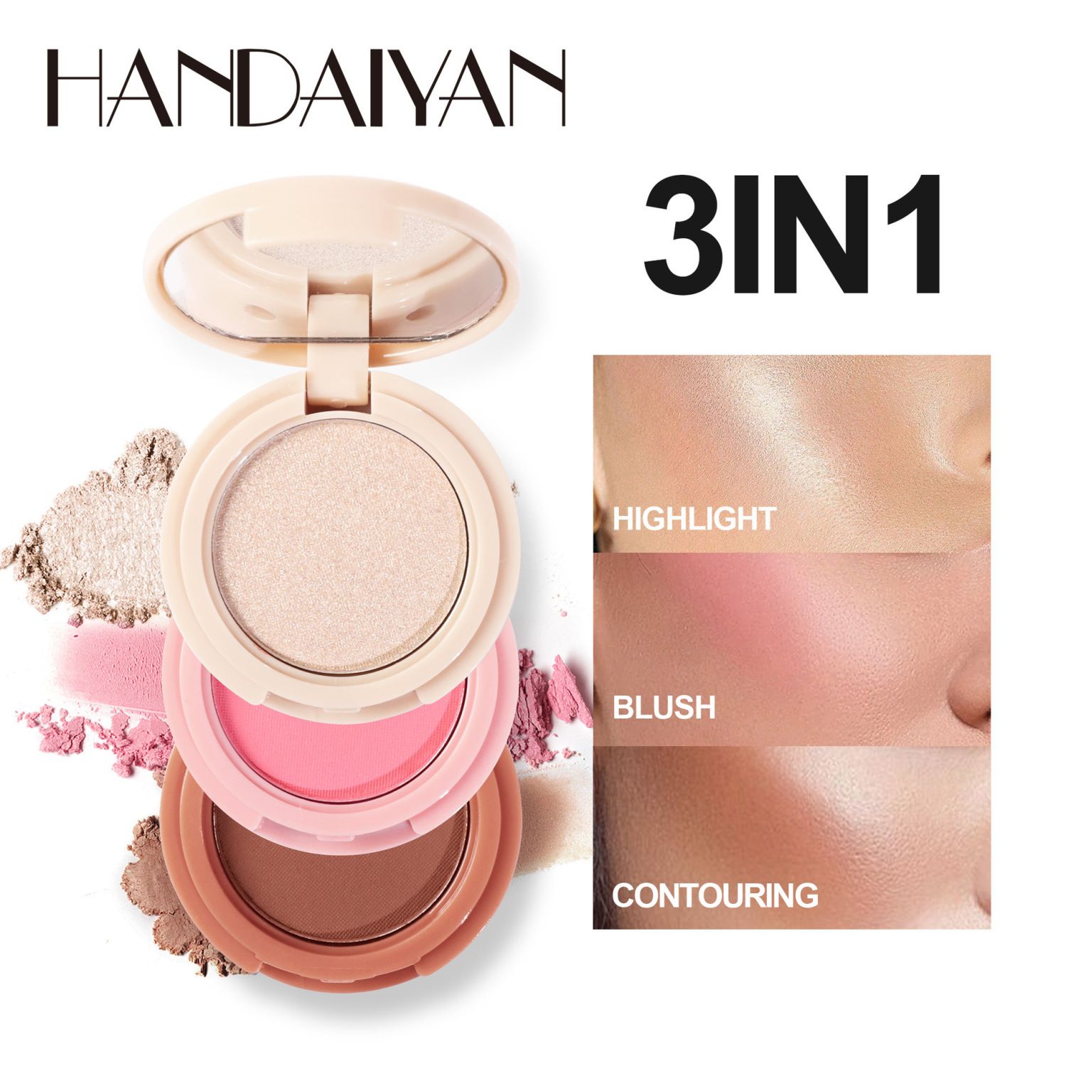 Bộ phấn định hình, làm sáng, son hồng 3 trong 1 cho khuôn mặt rạng rỡ, matte, 9 màu đất, phù hợp cho người mới, dễ sử dụng, chống trôi không vón