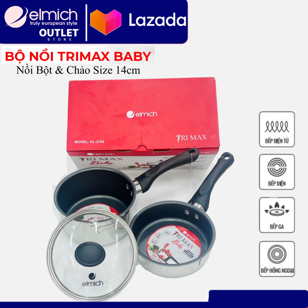 Quánh Nồi Bột Inox 304 đáy từ Elmich El3794KM 14cm (Hàng Khuyến Mại)