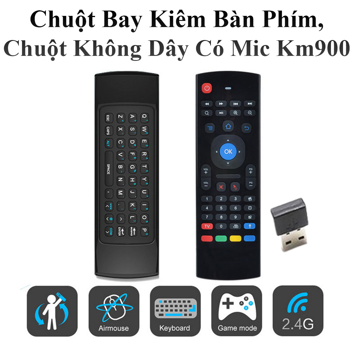 Chuột bay kiêm bàn phím km900 cho smart tivi, android box cao cấp