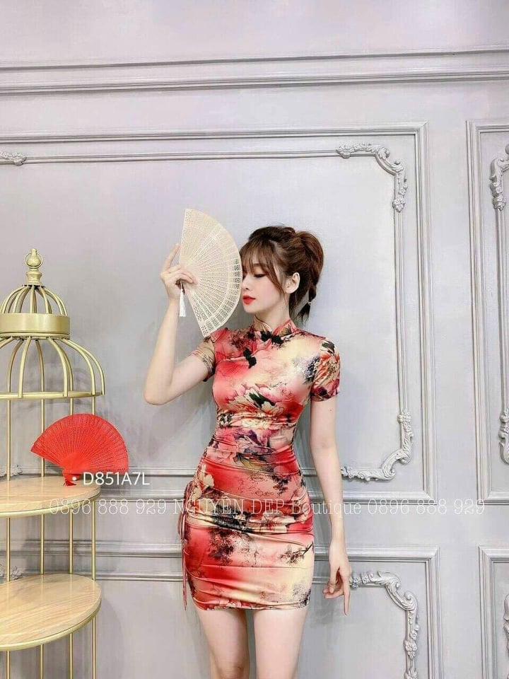 [HCM]Sườn Xám Cực Xịn Chất Vãi Xịn MNN 90 Thời Trang Cao Cấp Hoa Hồng Trắng