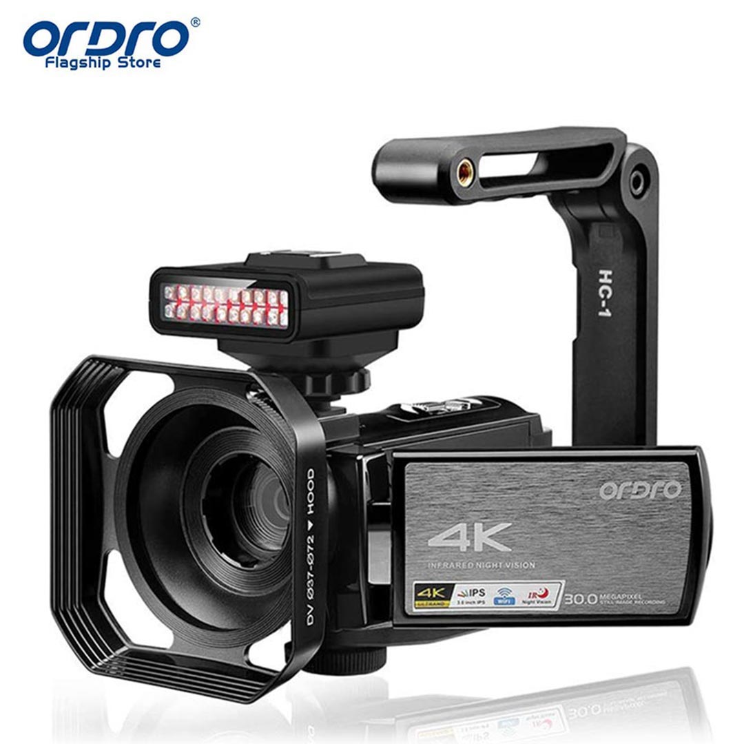 Máy Quay Video Máy Quay Hồng Ngoại 4K ORDRO AE8, Camera WiFi UHD 1080P 60FPS Camera Vlogging Màn Hình Cảm Ứng IPS 3.0 ''Tầm Nhìn Ban Đêm IR Với Điều Khiển Từ Xa Đèn Hồng Ngoại Ban Đêm Với Thẻ SD 32GB Và 2 Pin