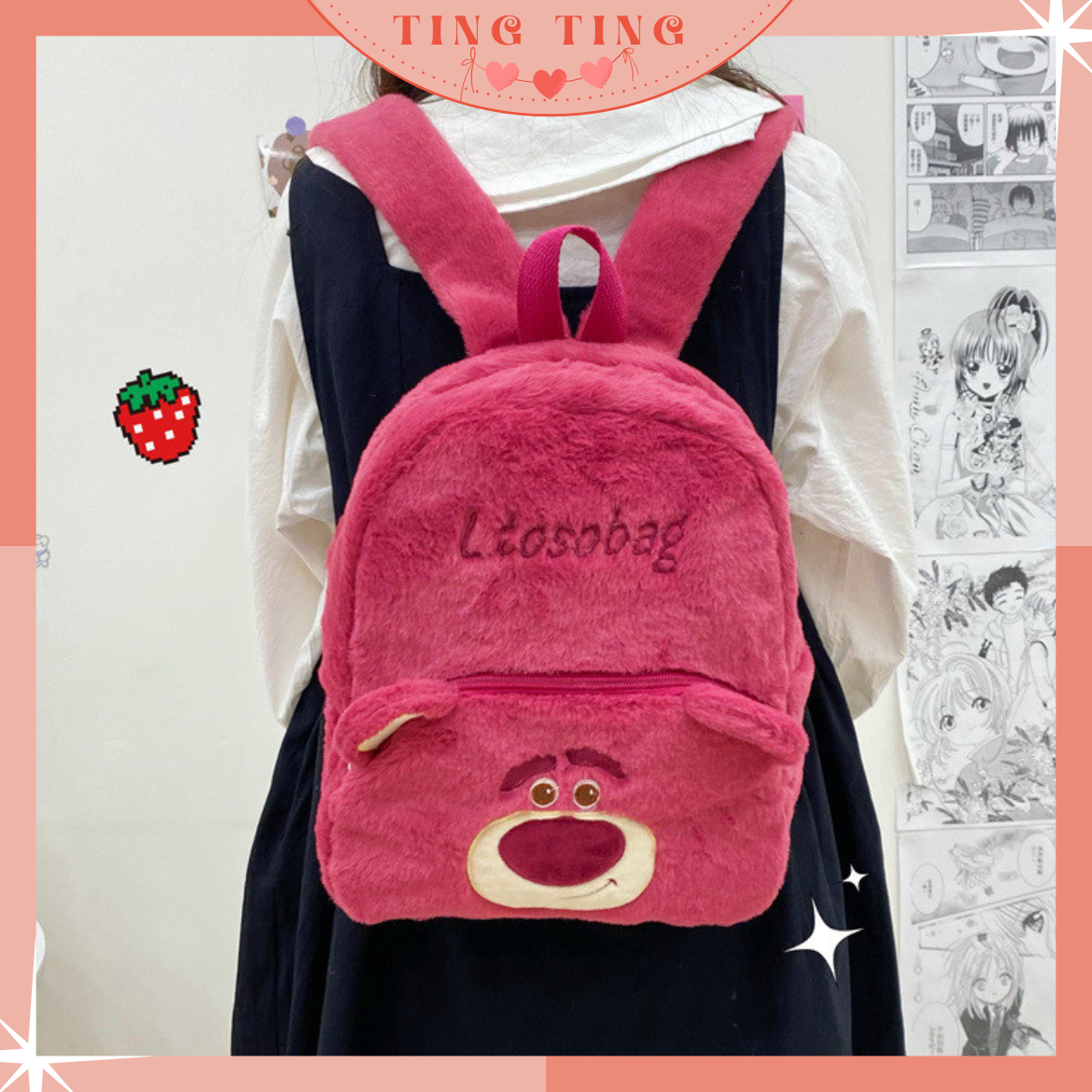 Balo Lotso size 30cm dễ thương, Balo gấu dâu đi học đi chơi _ Lại La