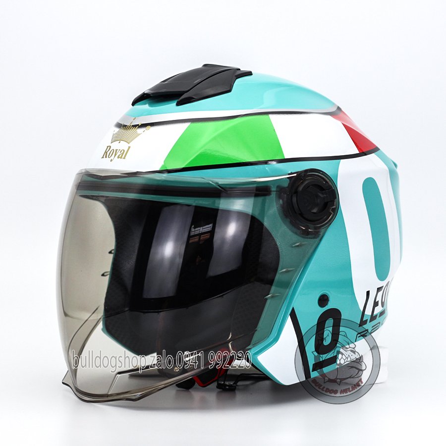 Mũ Bảo Hiểm 3/4 ROYAL XH01- Màu Xanh Tem Leopard.