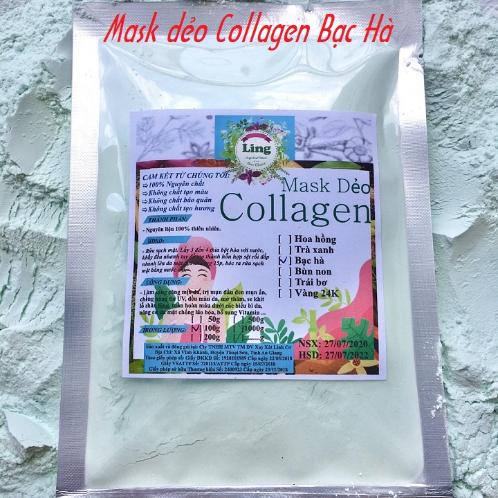 500g-1Kg Mask dẻo Collagen Bạc Hà có giấy VSATTP và ĐKKD nguyên chất thiên nhiên 100% dùng để đắp mặt