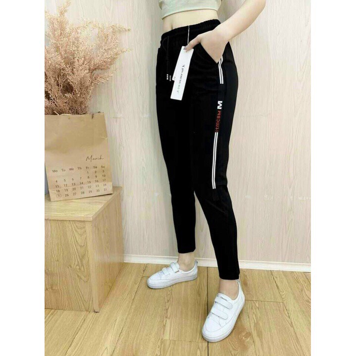 Quần jogger thể thao nữ viền sọc họa tiết chất vải umi hàn loại 1 dày dặn co giãn