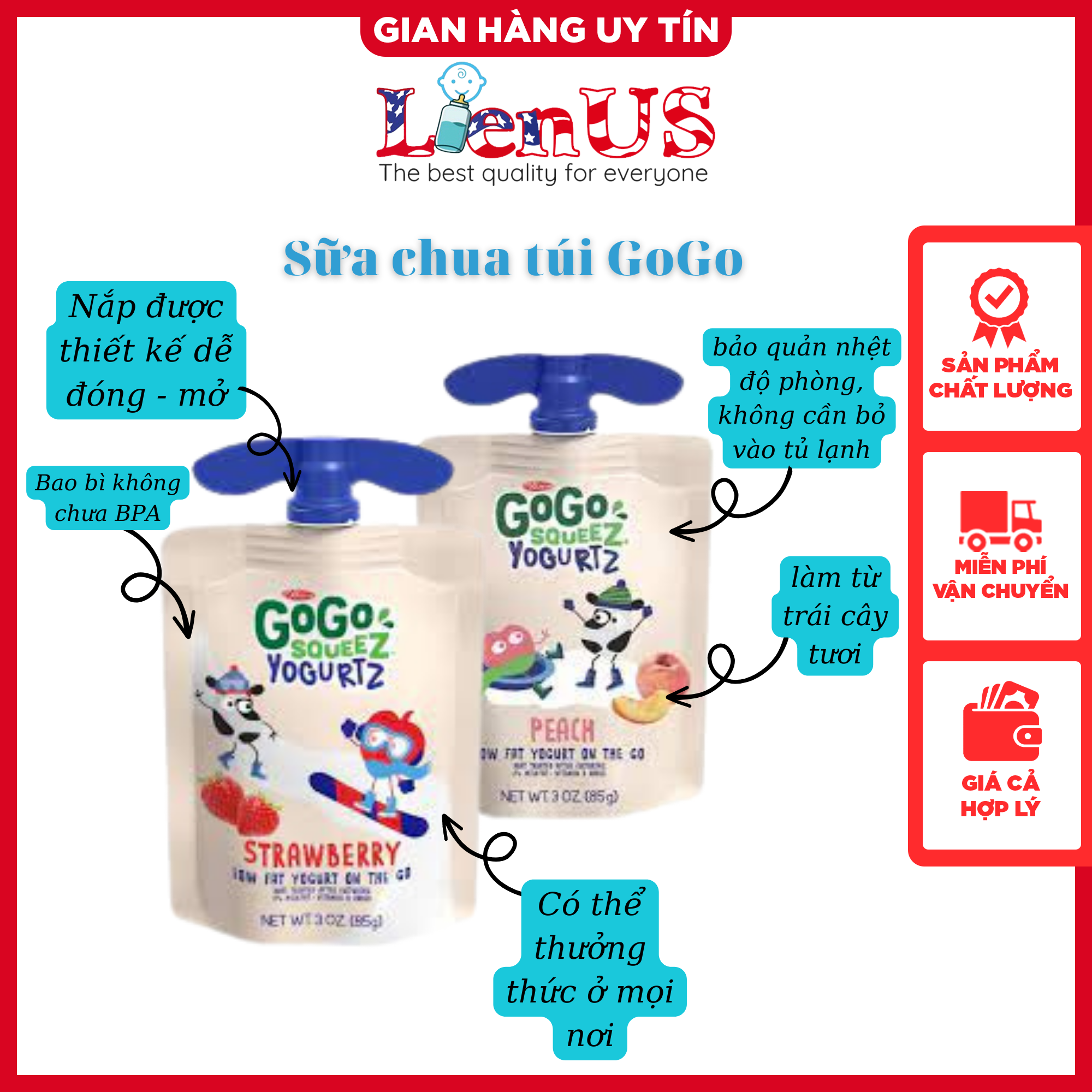 Top sữa chua cho bé ăn dặm sữa chua túi Go Go Squeez yogurtz vị trái cây 85g