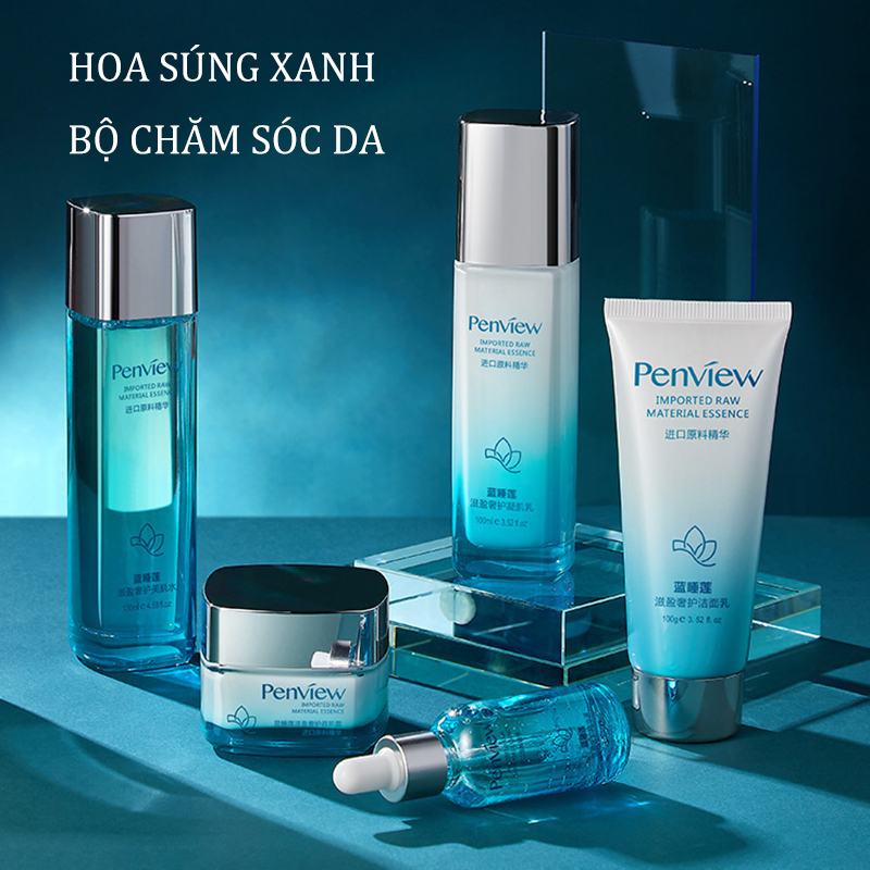 [Bao gồm hộp quà]Bộ chăm sóc da mặt-set quà-Bộ dưỡng da sang trọng hoa súng xanh-Hộp quà chăm sóc da mặt 5 món dưỡng ẩm Penview (sữa rửa mặt + nước hoa hồng + sữa tinh chất + tinh chất dưỡng da + kem dưỡng）