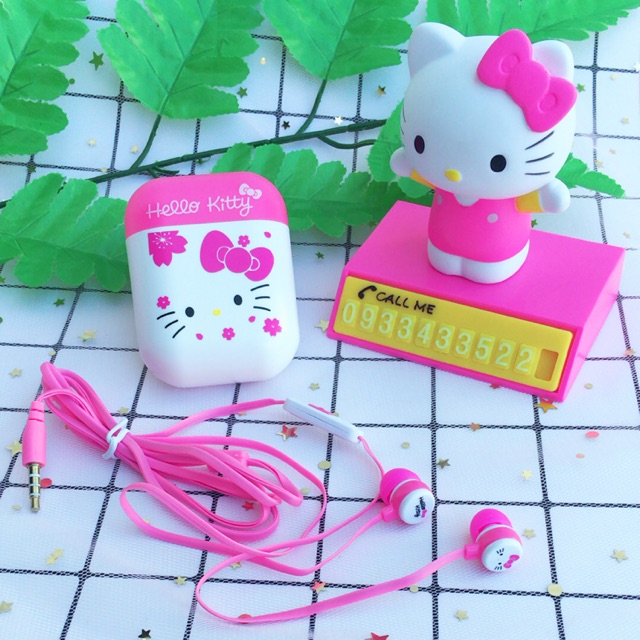 Tai nghe có mic kèm hộp hello kitty