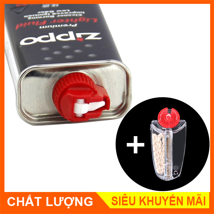 Chai Xăng Zippo 133ml kèm Hộp Đá Lửa và Tim Quẹt Zippo
