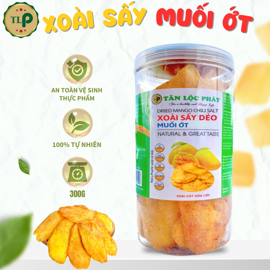 Xoài sấy dẻo muối ớt tân lộc phát hũ 300g | sấy thăng hoa | đồ ăn vặt yêu thích