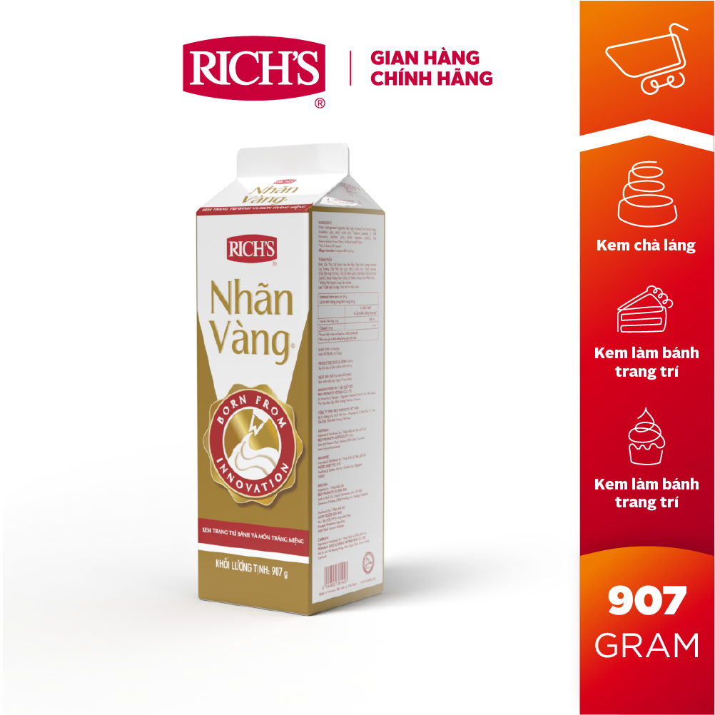 Kem trang trí bánh rich's nhãn vàng gold label 907g