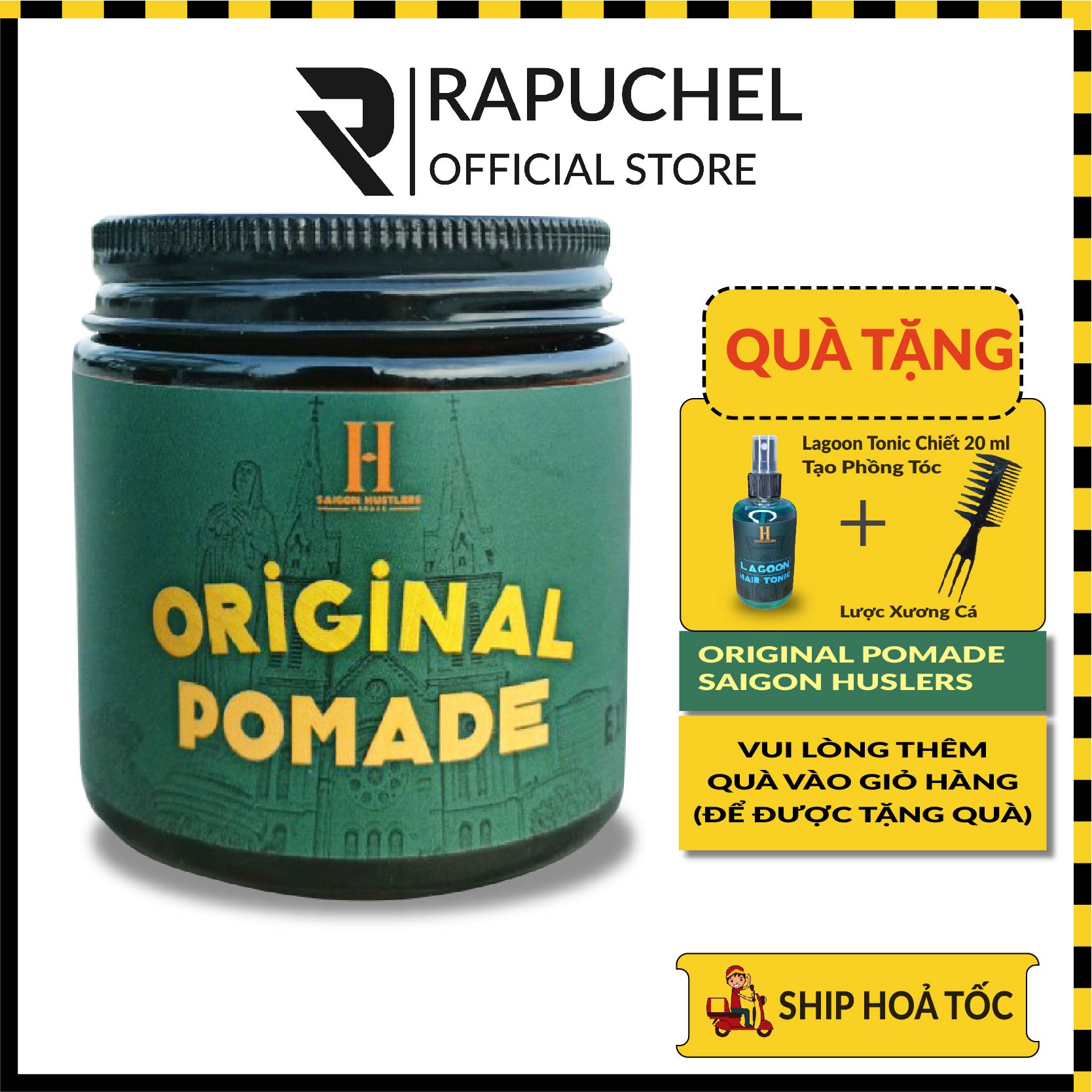 [Chính hãng+quà tặng]Sáp vuốt tóc nam SaiGon Hustlers Original Pomade 113g chính hãng, sáp thơm giữ nếp gốc nước,tặng lược xương cá và tonic Rapuchel Store SOP01