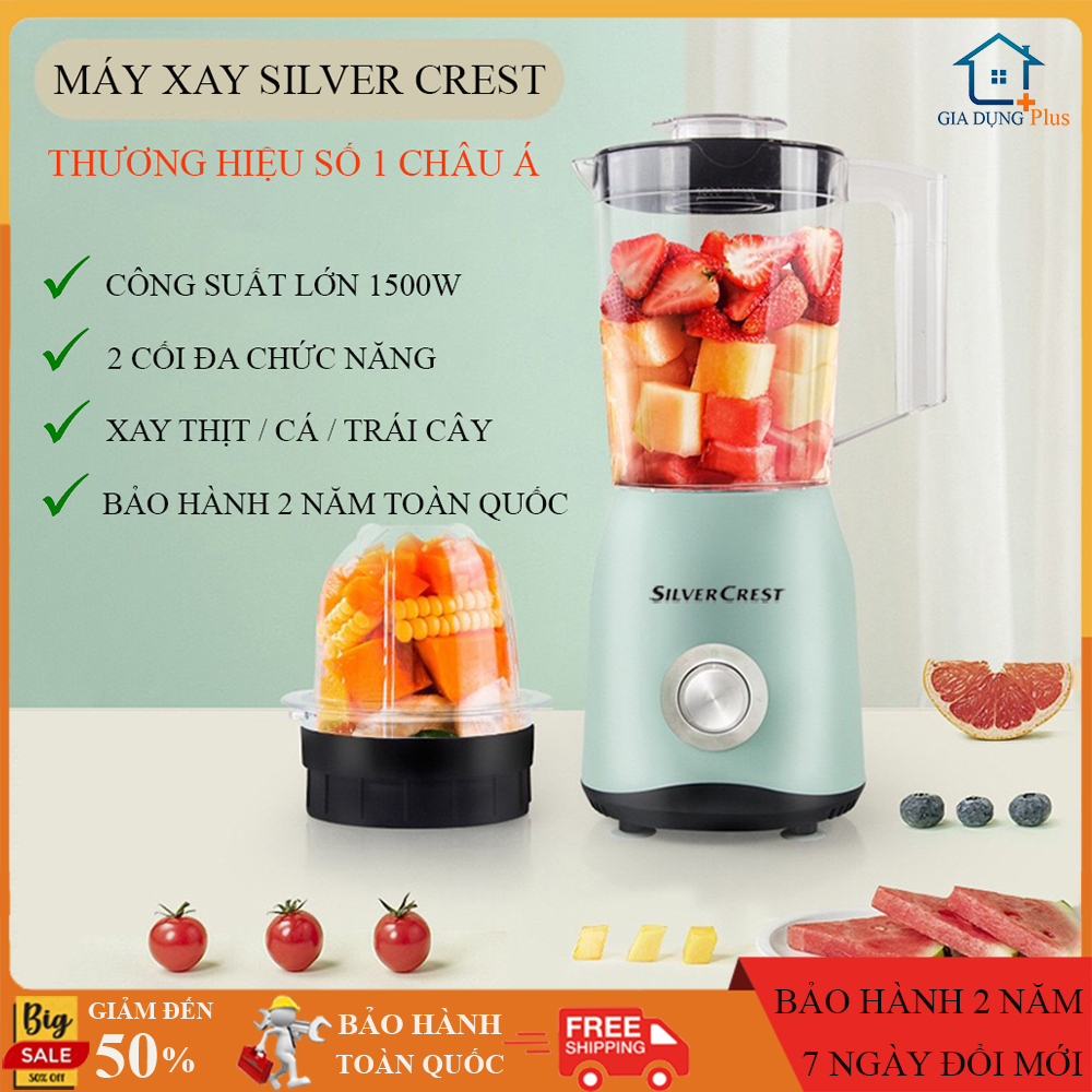 Máy xay sinh tố đa năng công suất 1500W, máy xay thịt cá hoa quả tiện dụng, phiên bản 2 cối cao cấp. Máy xay công nghiệp Silver crest. Bảo hành 2 năm, lỗi đổi trả trong 7 ngày.