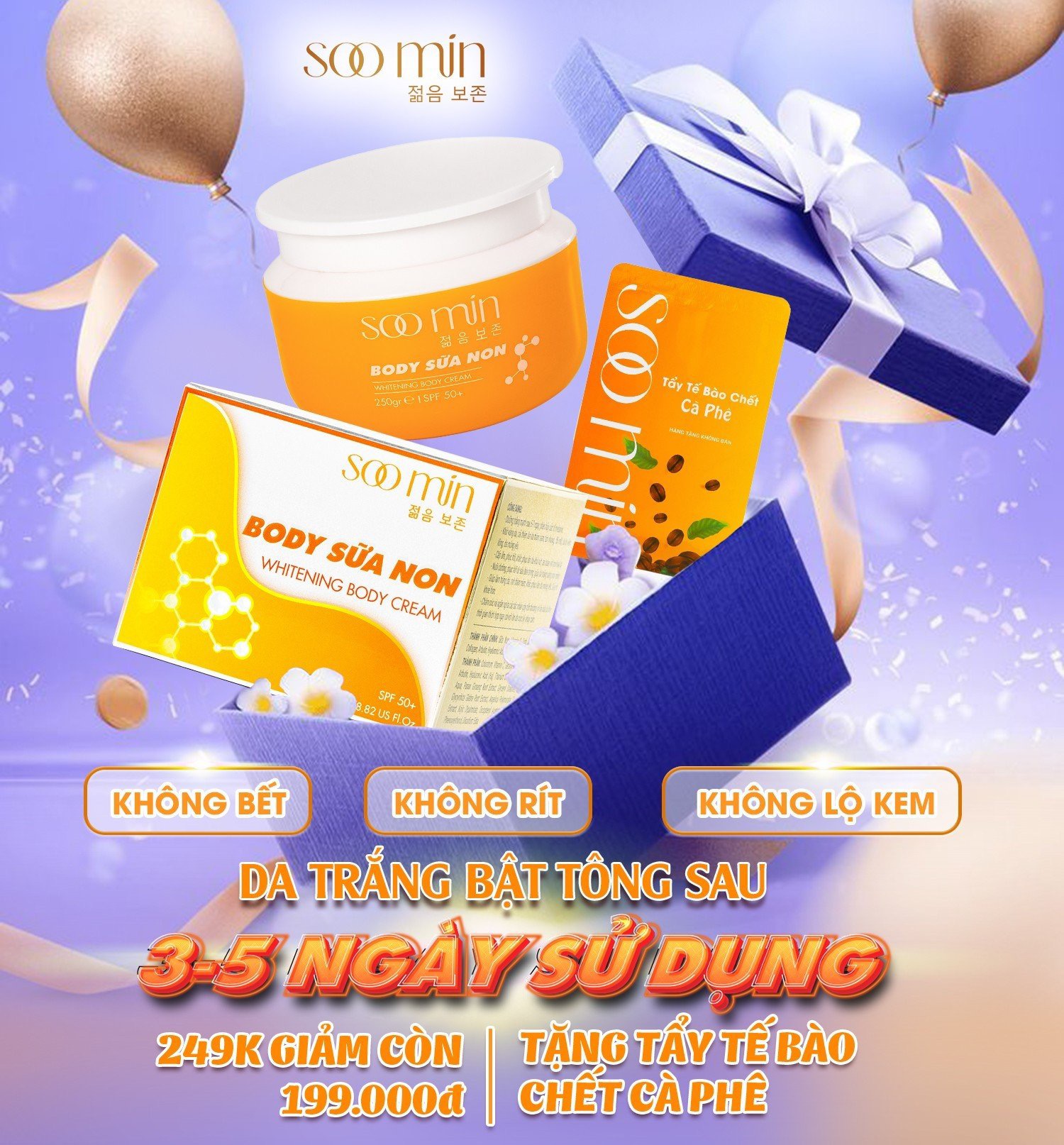 Kem body sữa non soo min tặng tẩy tế bào chết