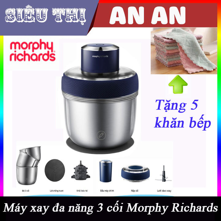 Máy xay thịt xay sinh tố thủy tinh đa năng Morphy Richards 4 lưỡi dao kép  ̂́  400w Hàn Quốc bảo hành 12 tháng tặng 5 khăn bếp