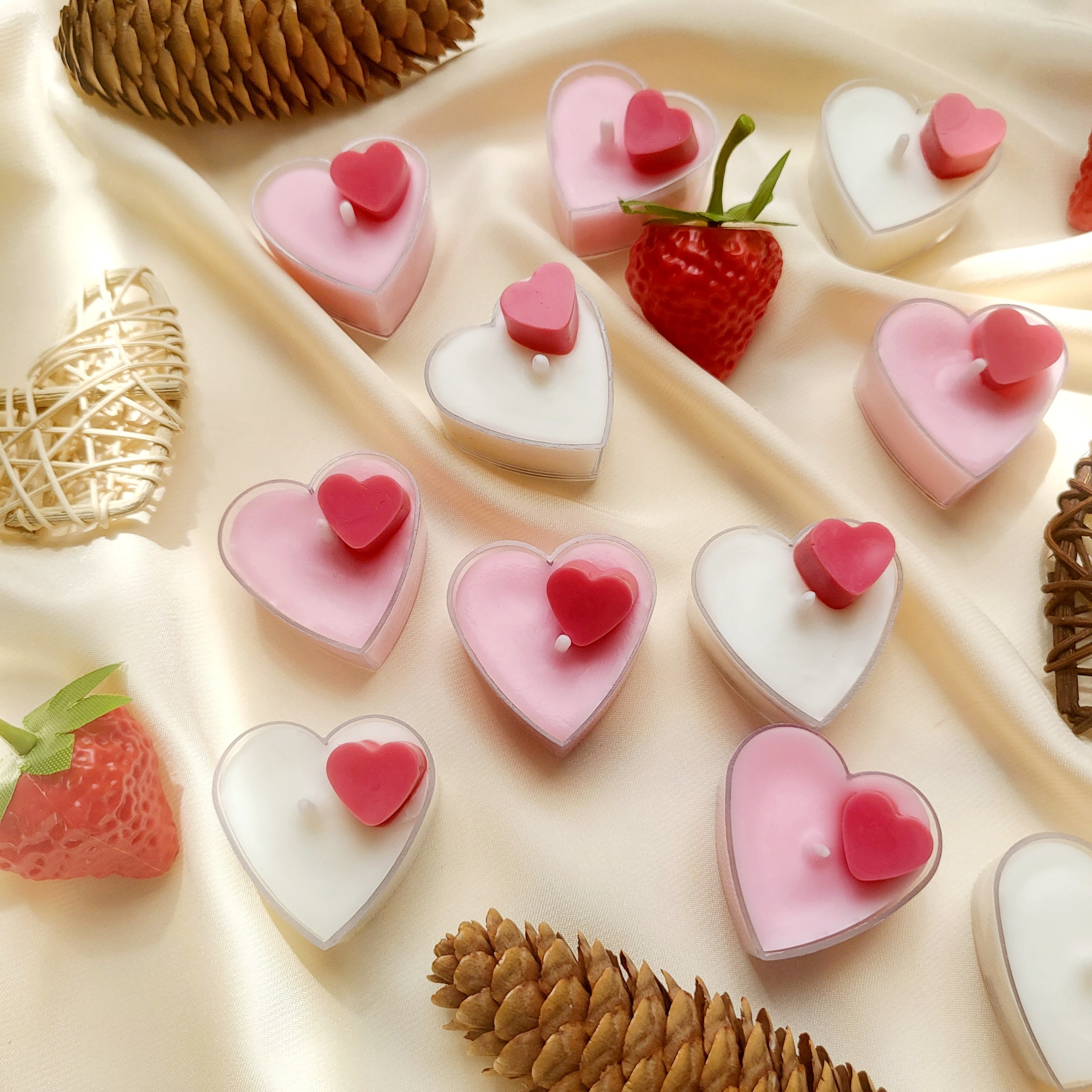 Nến thơm tealight Valentine hình trái tim trang trí , làm quà tặng , phụ kiện chụp ảnh , phụ kiện hộp quà tặng Minerva