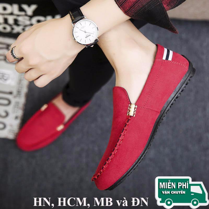 Giày Lười Nam Cao Cấp Phong Cách Hàn Quốc - [Tặng Tất Khử Mùi Cao Cấp- Hot Trend Giày Nam 2019- Màu Đỏ SV06
