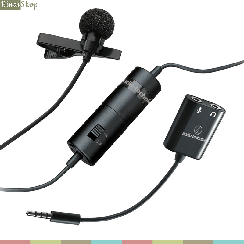 Audio-technica atr3350xis - micro gài áo cho máy ảnh, máy quay, có giắc chuyển cho điện thoại trrs android