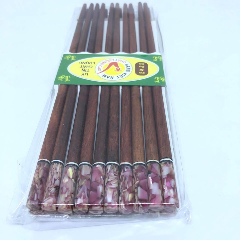 Bộ 10 đôi đũa ăn gỗ cẩm lai cao cấp đầu gắn trai biển tím