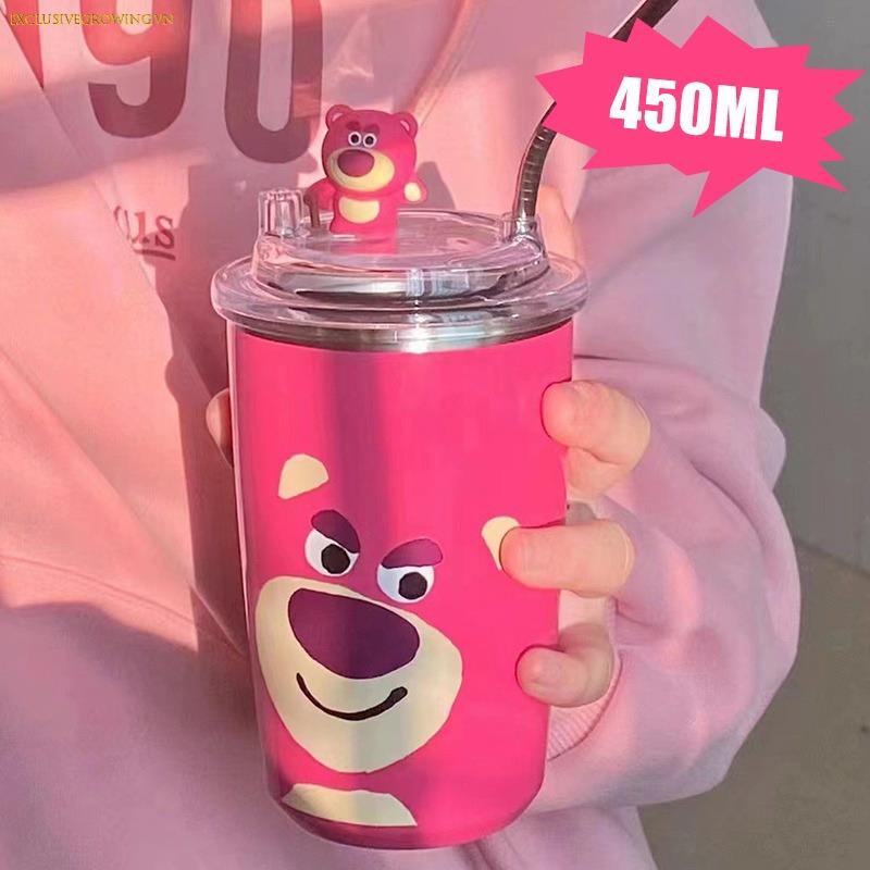 Ly giữ nhiệt gấu dâu kute - ly cốc giữ nhiệt hoạ tiết gấu dâu lotso siêu xinh lõi inox 304 chống gỉ 450ml- ly giữ nhiệt cao cấp siêu xinh