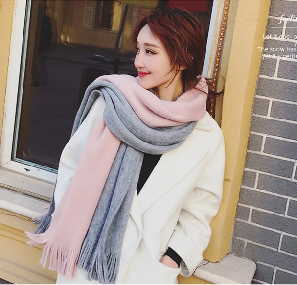 Khăn quàng cổ len 2 màu Hàn Quốc chất đẹp trẻ trung vải len dày nam nữ đều mang được THY THY STORE