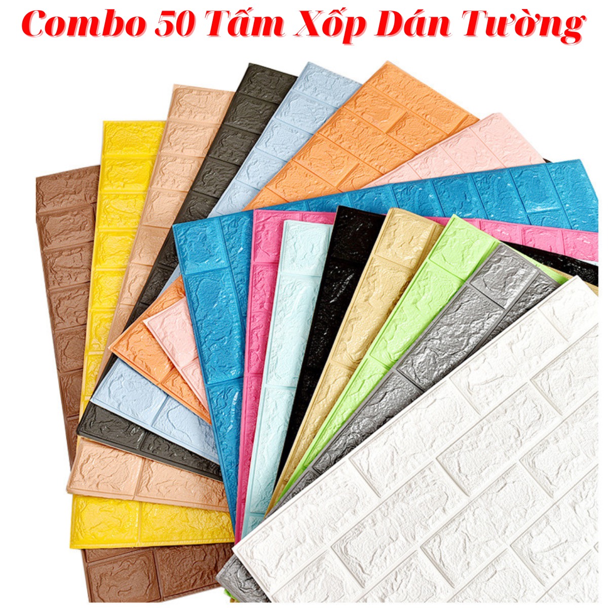 Combo 50 tấm xốp dán tường màu gạch, kích thước 70x77 cm mặt sau có sẵn keo
