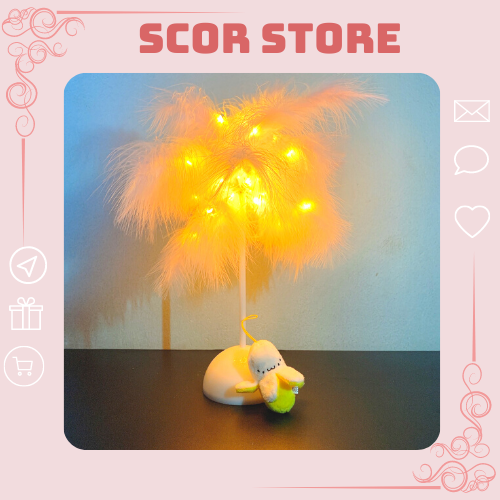 Đèn lông vũ đèn ngủ để bàn trang trí phòng ngủ cực cute phong cách chill SCOR STORE SC113