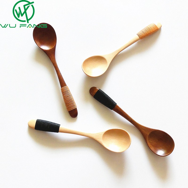 WUFANG Muỗng cà phê bằng gỗ tay cầm chống trượt phong cách Nhật kích thước 13,5X3Cm - intl chính hãng-INTL