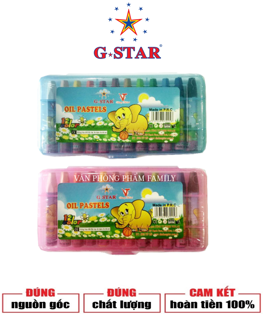 Bút sáp dầu hộp nhựa G-Star 12 màu 1981 có chất màu mềm bám giấy độ phủ cao mịn, được làm từ nguyên liệu cao cấp