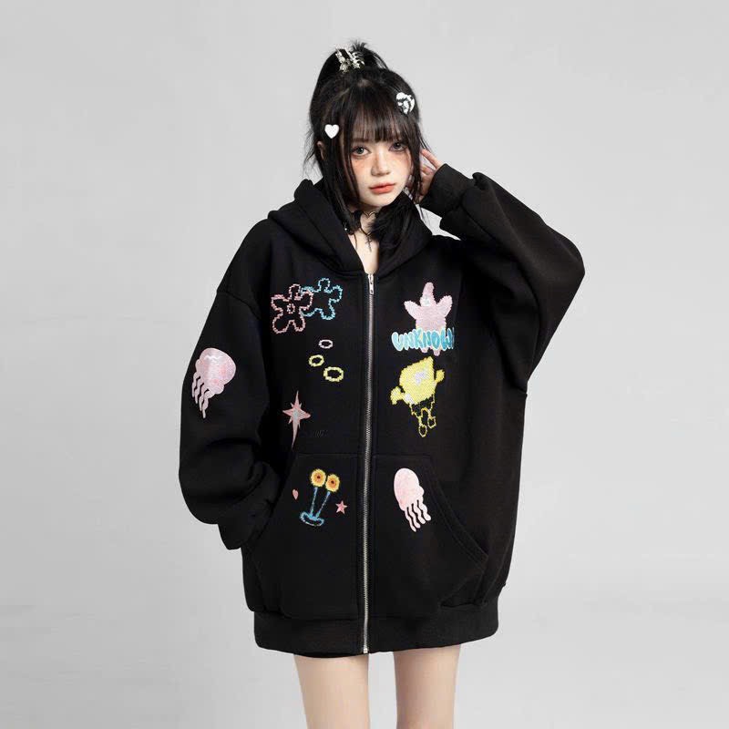 Áo khoác nam nữ Hoodie nỉ họa tiết CUTE UNK Basic in 5D form rộng khóa kéo có mũ Ulzzang giá rẻ siêu xinh - TP90
