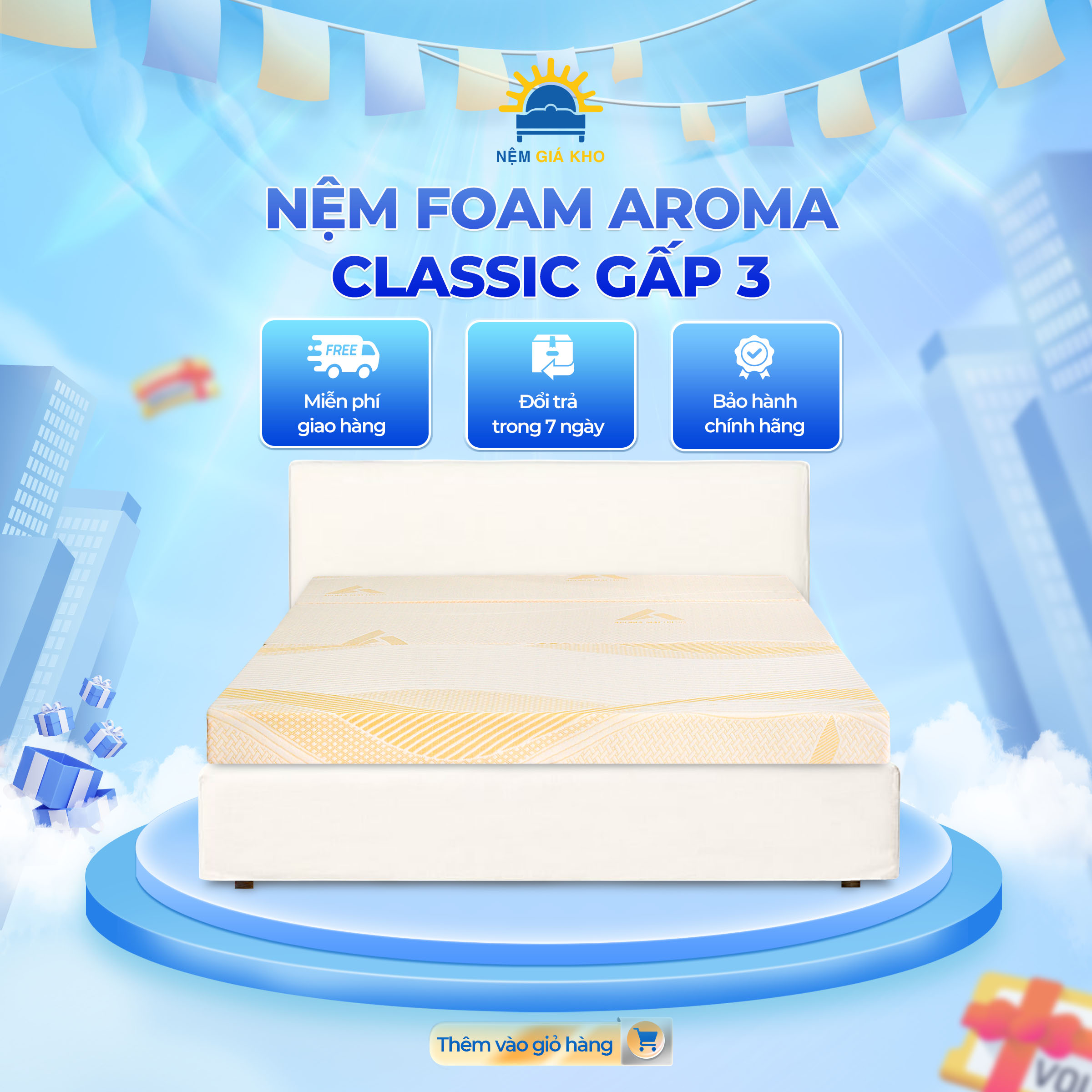 Nệm Foam Aroma Classic Gấp 3, êm ái, thông thoáng