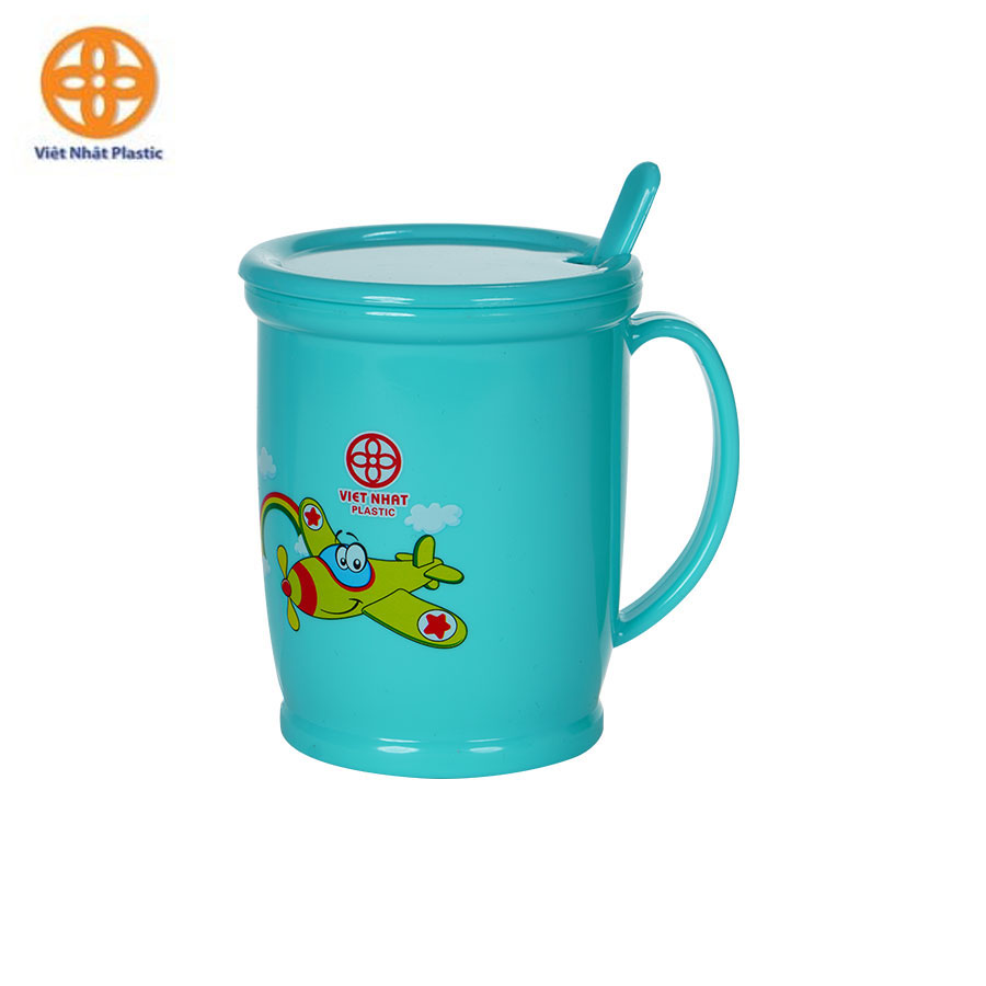 Ca tròn có thìa muỗng và nắp 6002 nhiều màu xinh xắn Việt Nhật Plastic