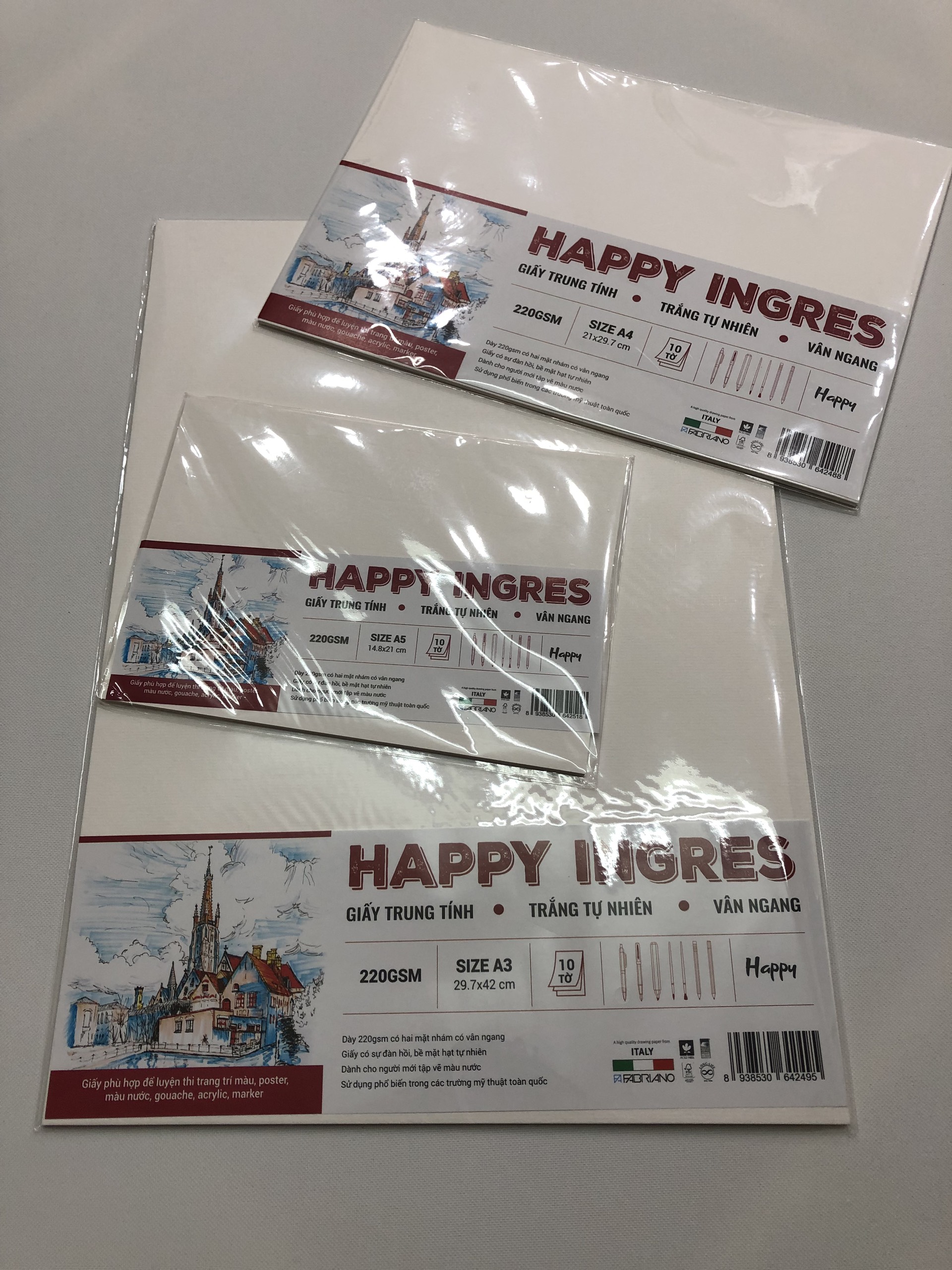 Giấy happy ingres a3/a4/a5 220gsm xấp 10 tờ