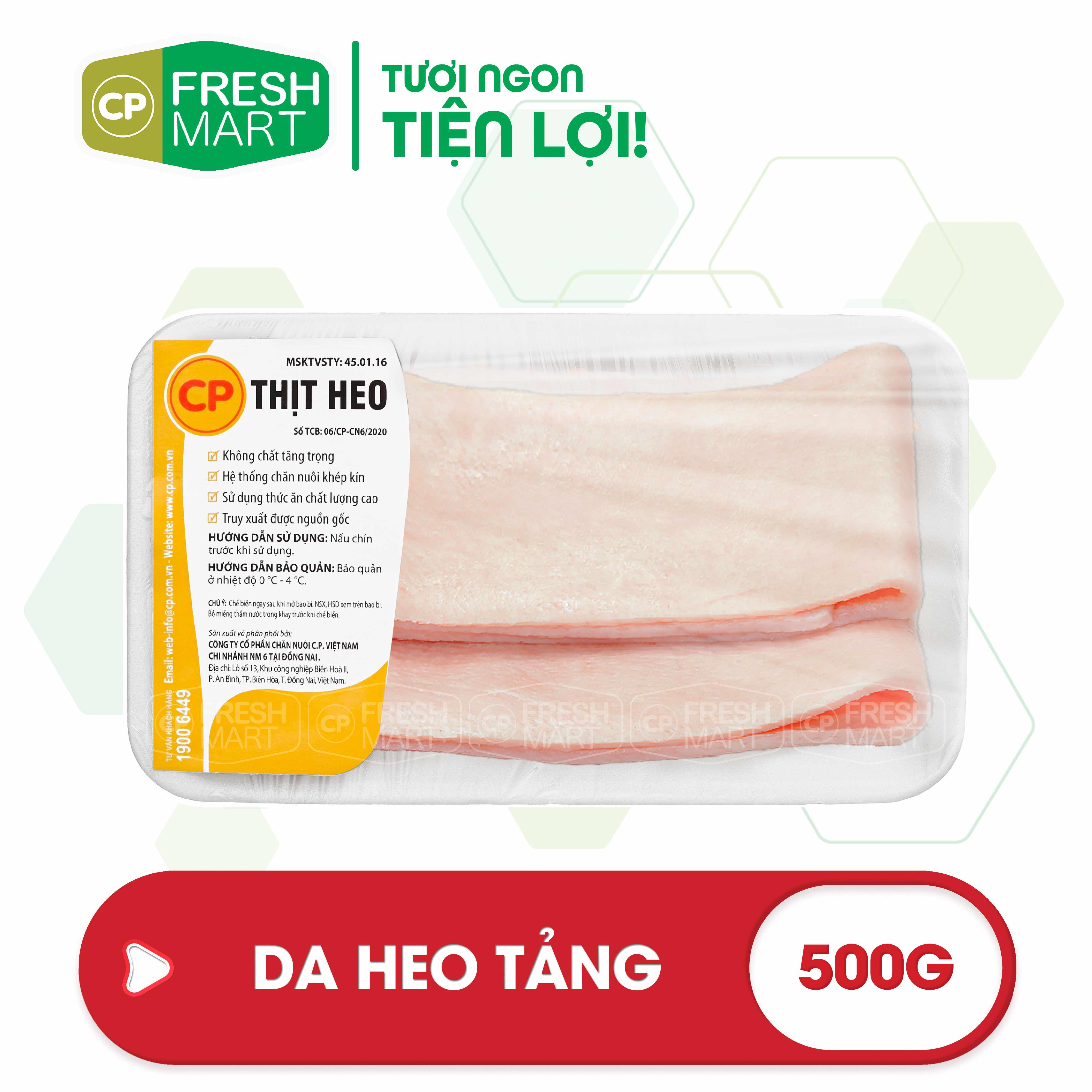 Da heo tảng cp 500g - thịt heo cp foods - tươi ngon tiện lợi - cp fresh mart