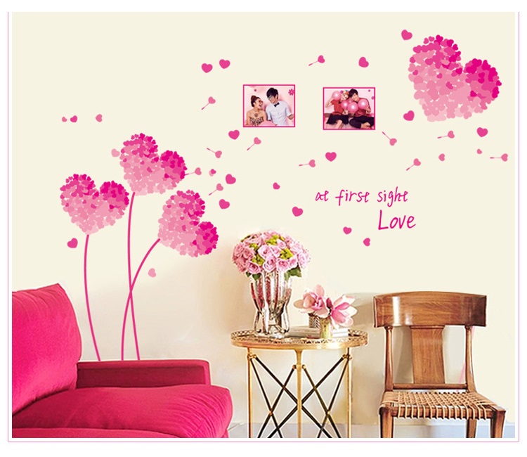 Decal dán tường Trái tim hồng trang trí phòng cưới phòng ngủ lãng mạn sáng tạo AmyShop