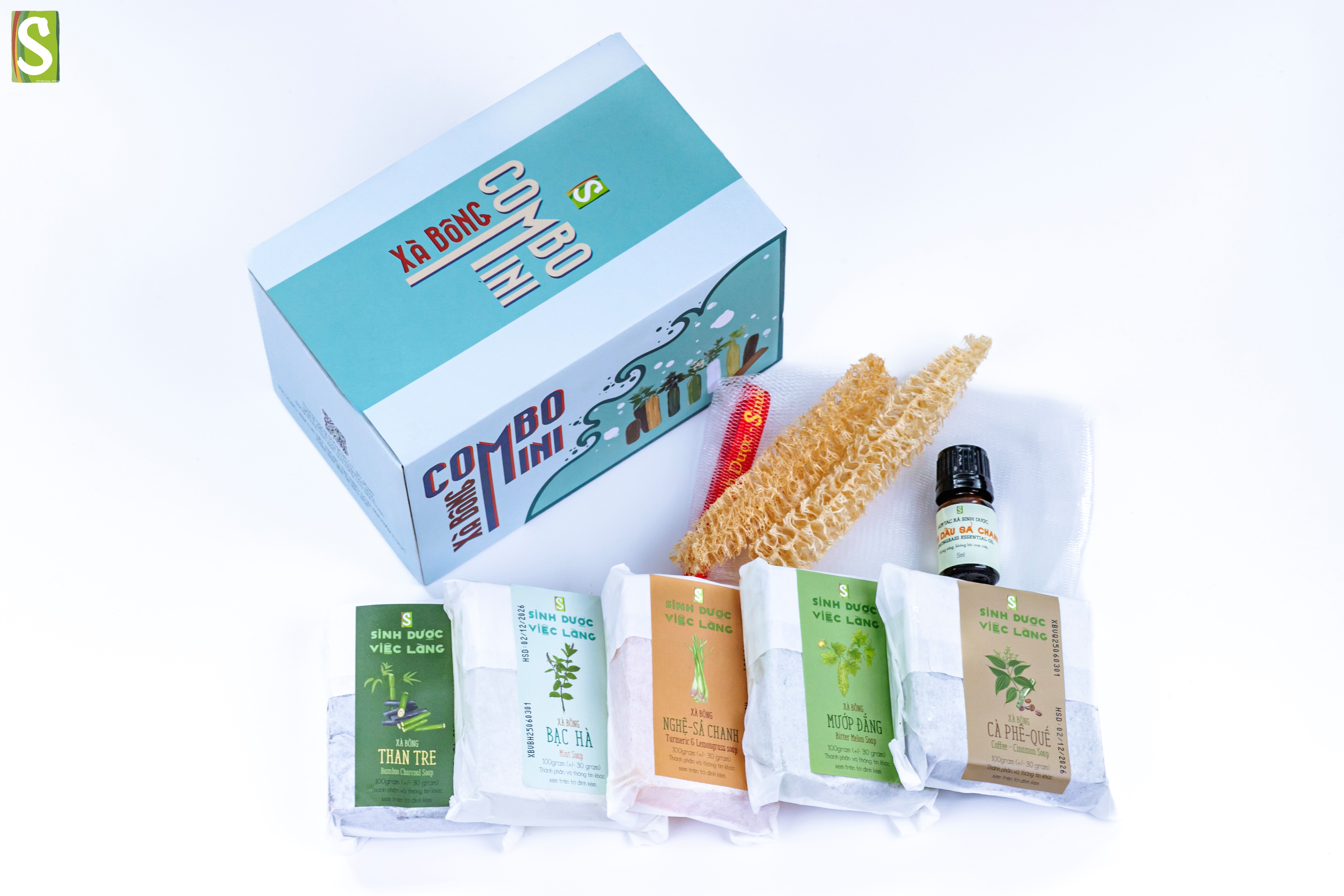 Vụn Sinh Dược -  Combo xà bông mini 500g + túi tạo bọt + 5ml tinh dầu thiên nhiên