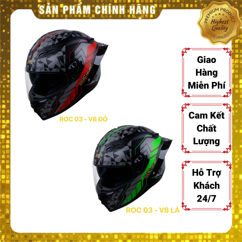 [HCM]Nón bảo hiểm Fullface Roc 03 2 Kính Chính Hãng Cao Cấp(Tặng Kèm Túi Rút Đựng Nón).