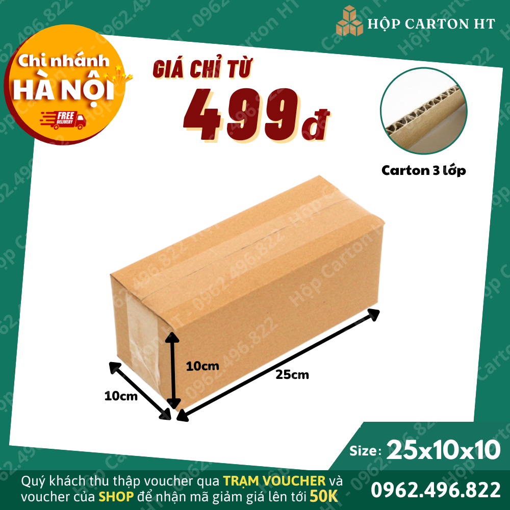 Combo 100 hộp carton đóng hàng 25x10x10 giá gốc tận xưởng - Hộp carton HT
