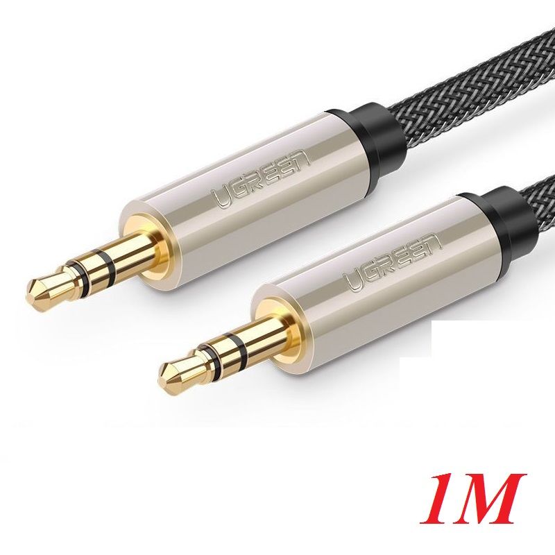 Ugreen 10602 1m màu xám đen cáp 3.5mm pro audio đầu kim loại dây dù bọc chống nhiễu av125 10602