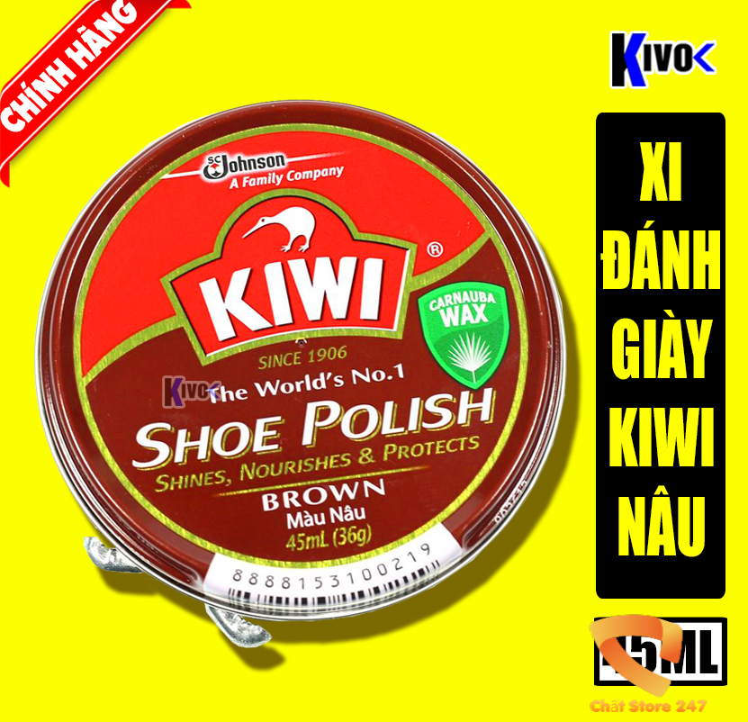 Xi đánh bóng giày nâu kiwi - đánh bóng giày da lau giày dạng sáp - xi nâu 45ml - kivo