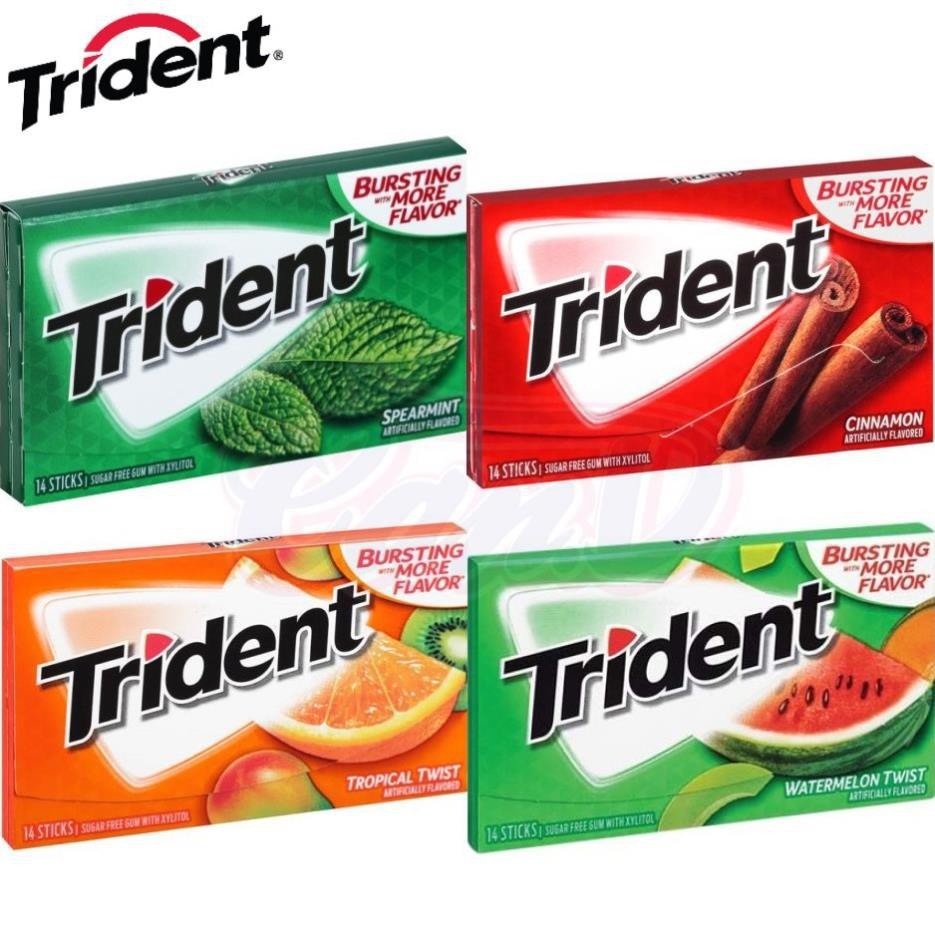 Kẹo cao su/ kẹo gum không đường trident hương bạc hà, quế hộp 26.6g