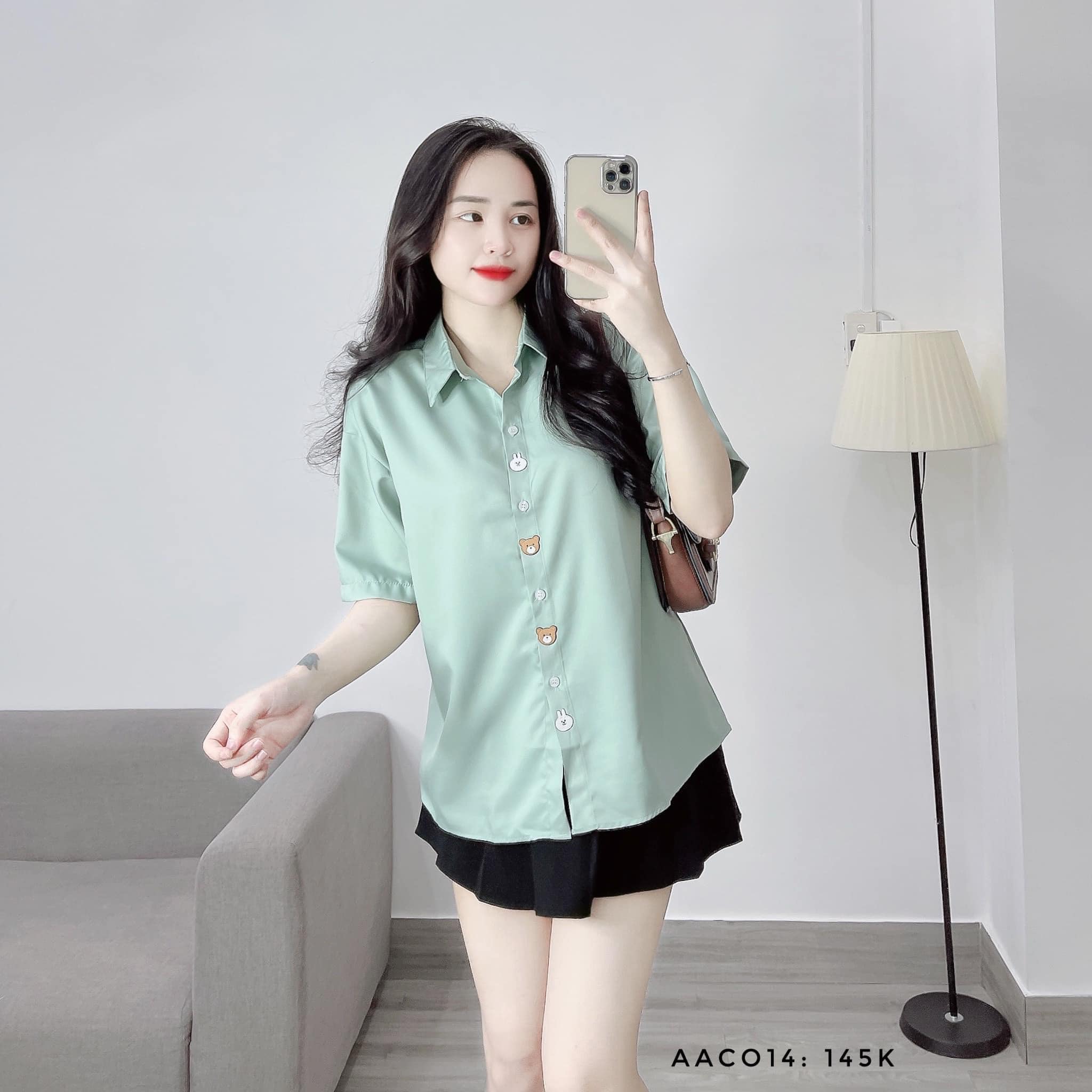 Áo sơmi gấu thỏ tay ngắn chibest #145k