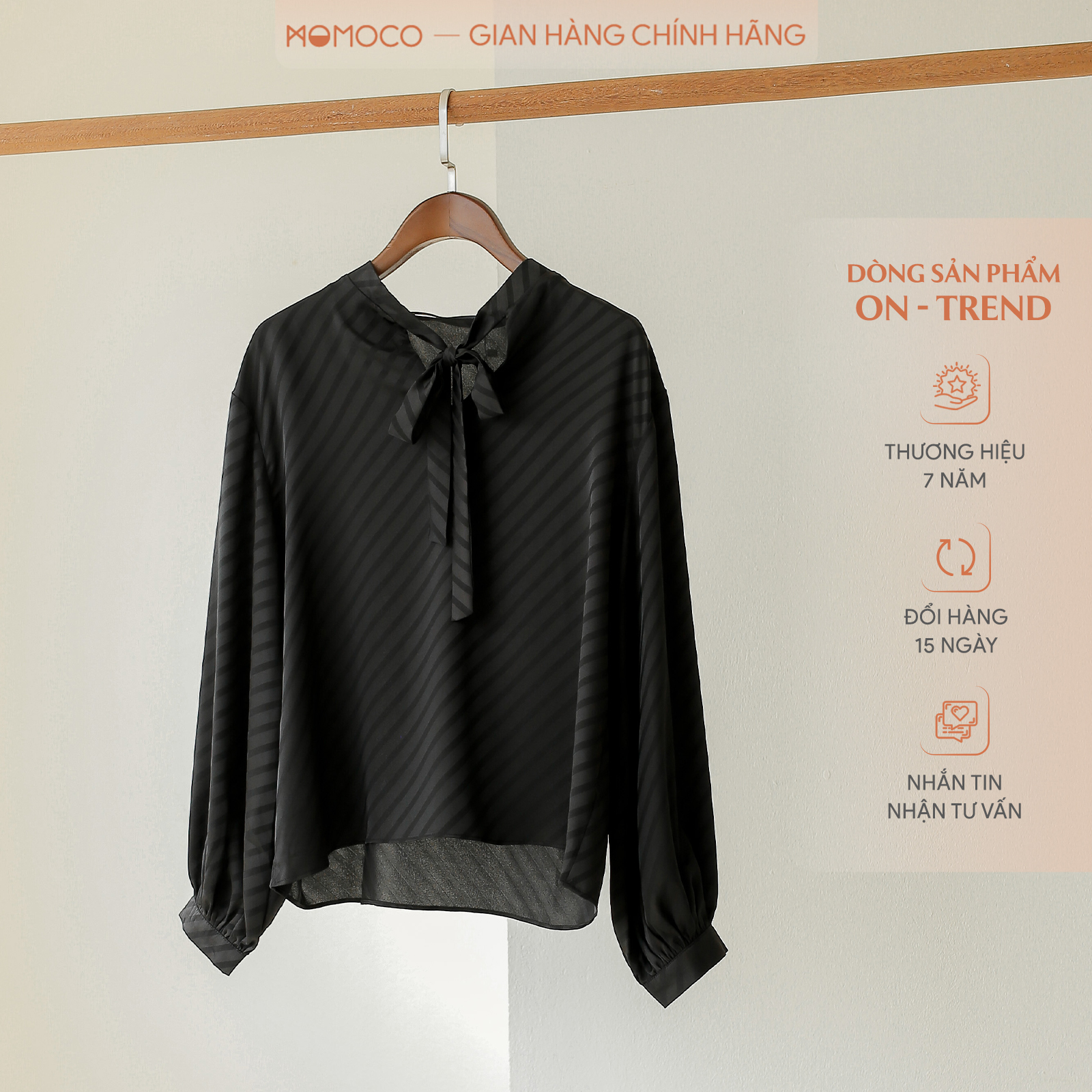 Áo Sơ Mi Dài Tay Nữ MOMOCO M2582 Chất Vải Tuýt Si Pha Mềm Mại Ít Nhăn Thiết Kế Áo Dáng Blouse Cổ Buộc Nơ Tay Phồng Màu Đen Thanh Lịch