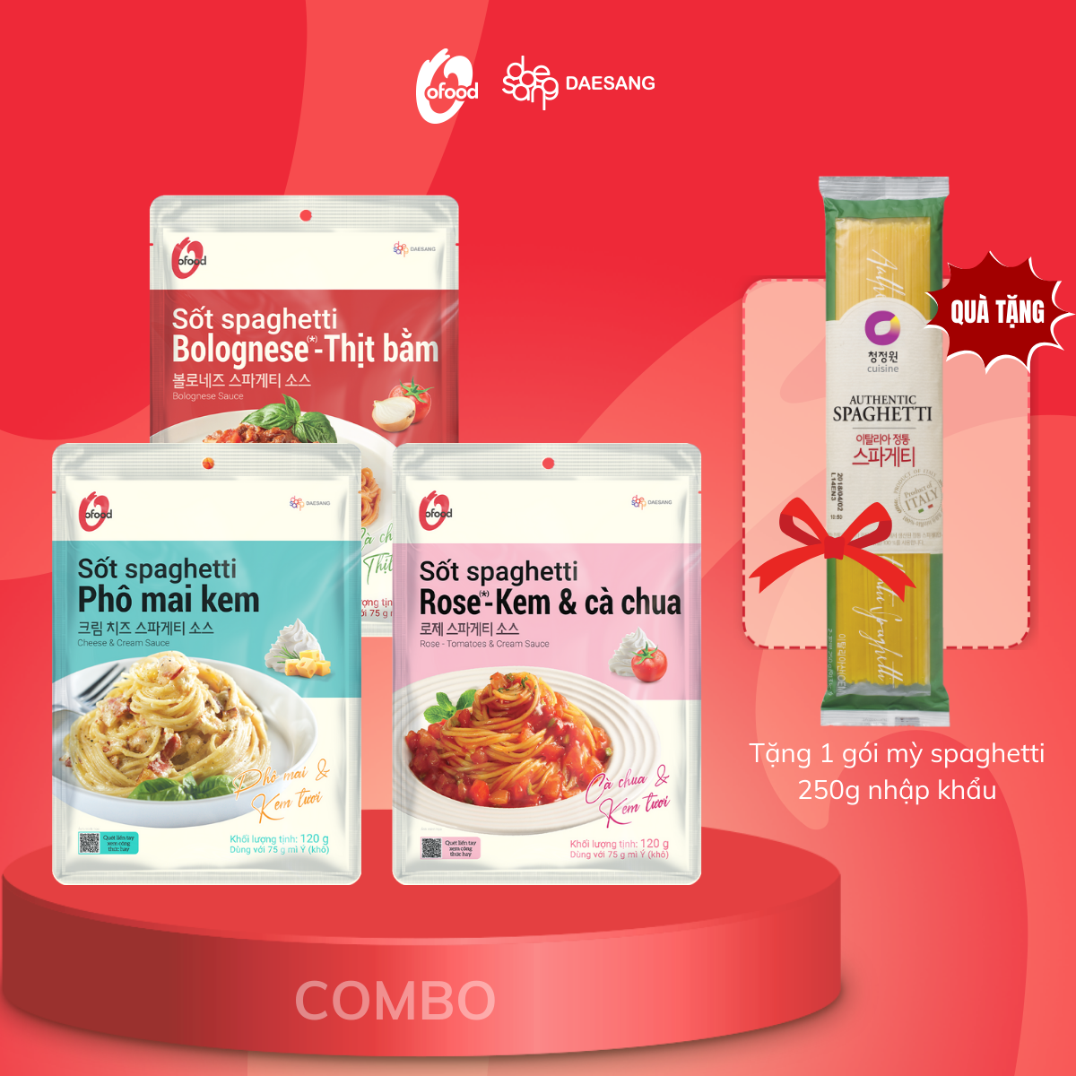   Tặng mì ý  Combo 3 sốt spaghetti mix 3 vị mới 120g sốt mì ý tiện lợi ngon chuẩn vị nhà hàng 