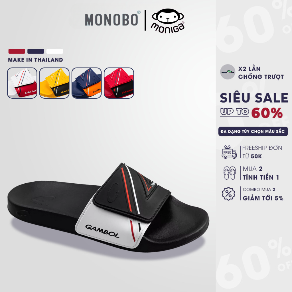 Dép thái lan unisex quai ngang khóa xé dán siêu nhẹ siêu êm gambol - gm43114