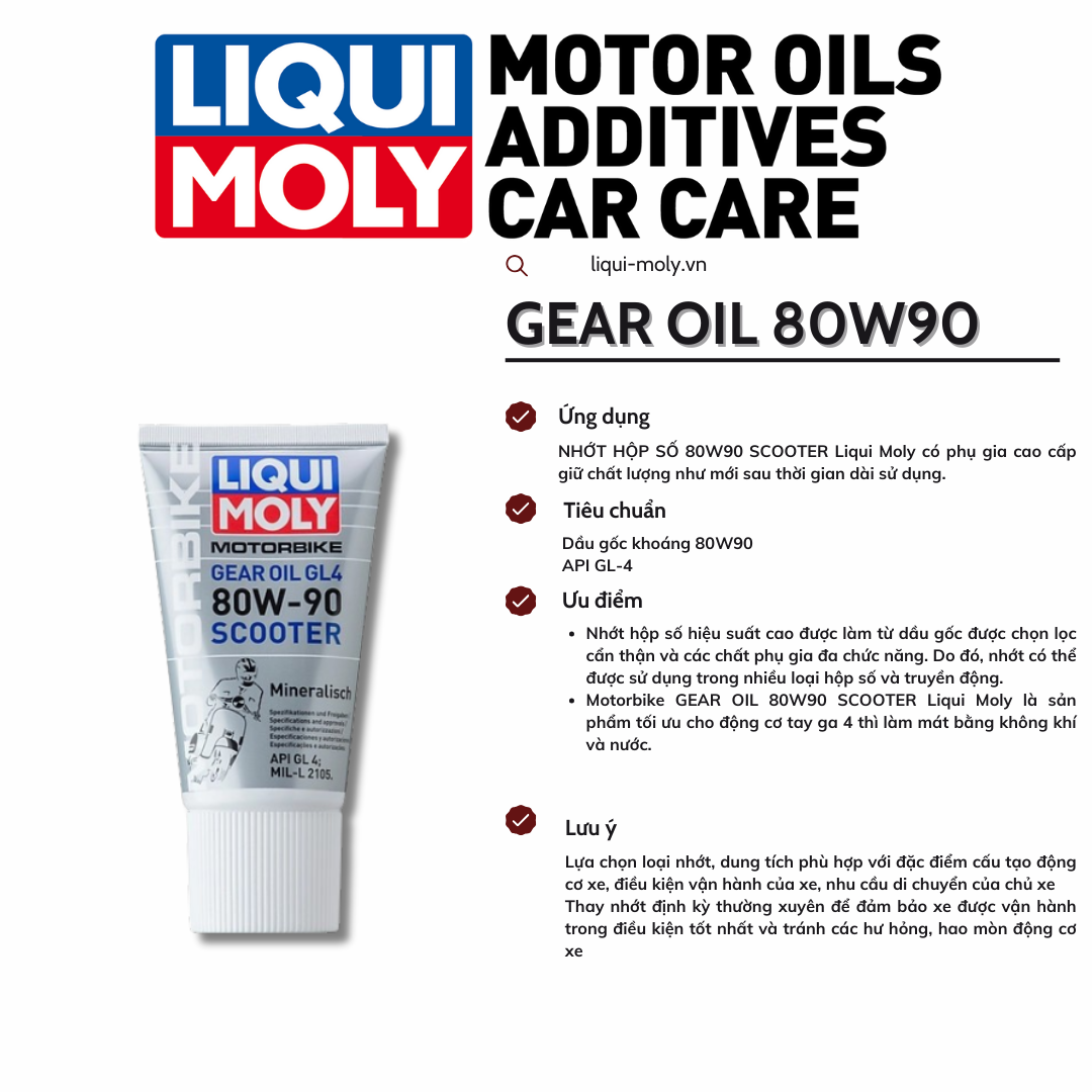 Dầu nhớt Liqui Moly Gear Oil 80W90 cho hộp số xe tay ga 2 thì và 4 thì