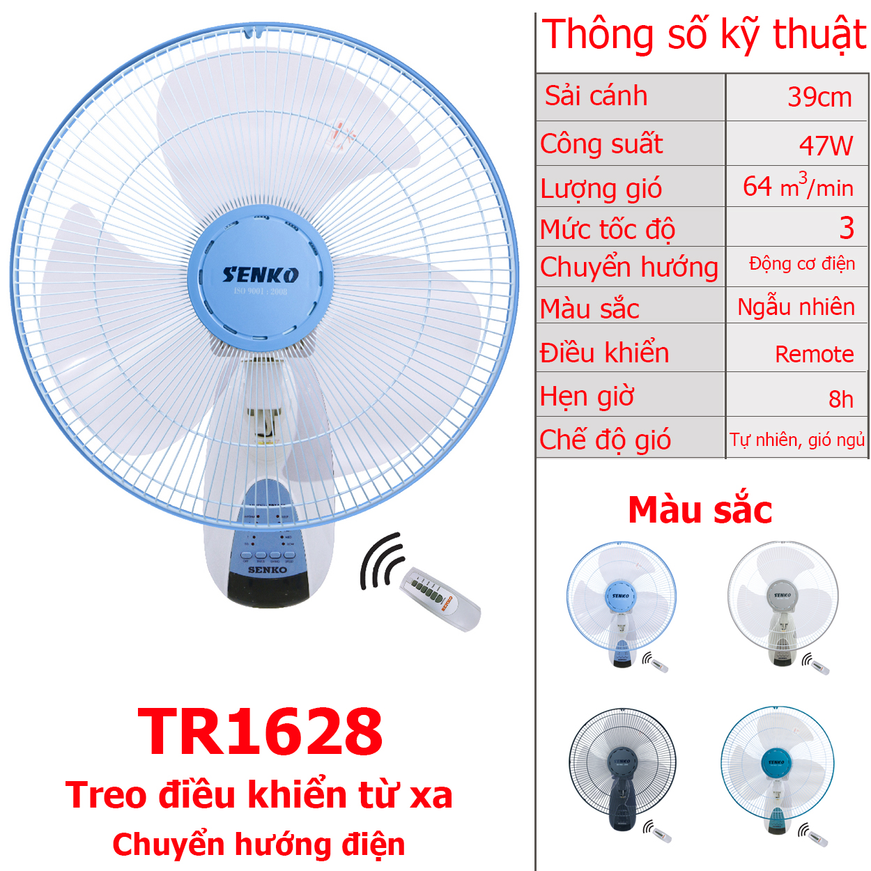 Quạt điều khiển Senko TR1628 từ xa bảo hành 2 năm